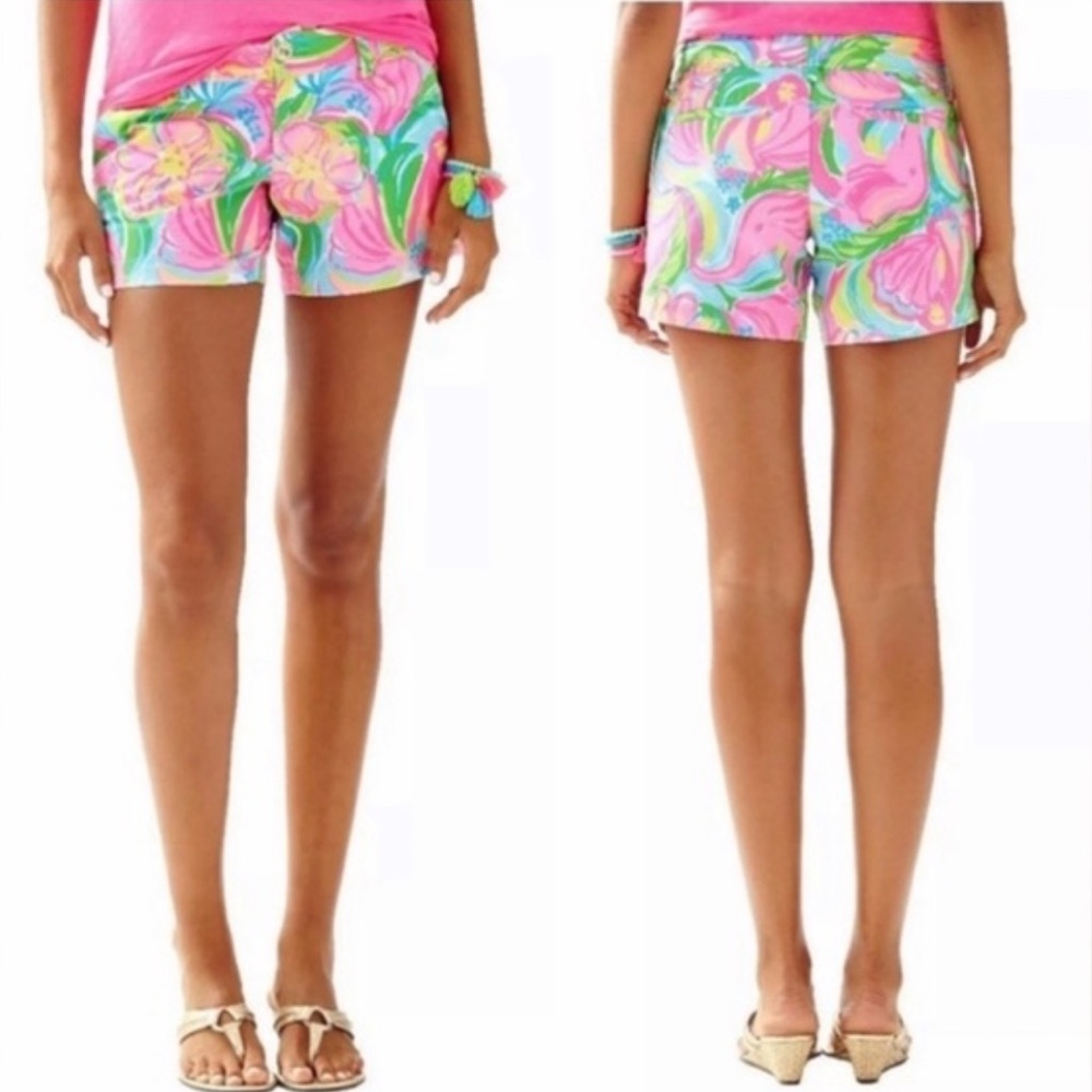 Lily Pulitzer Callahan Shorts Neon Pink Green Blue Elephant Cotton Size 8